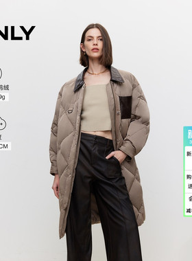 ONLY冬季90白鸭绒PU拼接翻领衬衫式羽绒服女|124412027