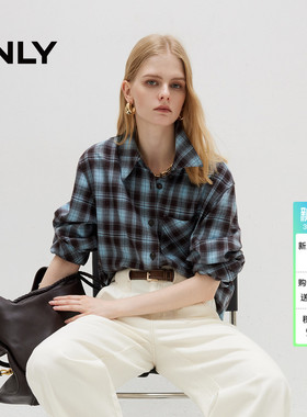 ONLY2026春季新款宽松格纹美式复古风男友风学院风长袖衬衫上衣女