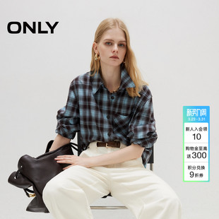 衬衫 ONLY2026春季 复古风男友风学院风长袖 宽松格纹美式 上衣女 新款