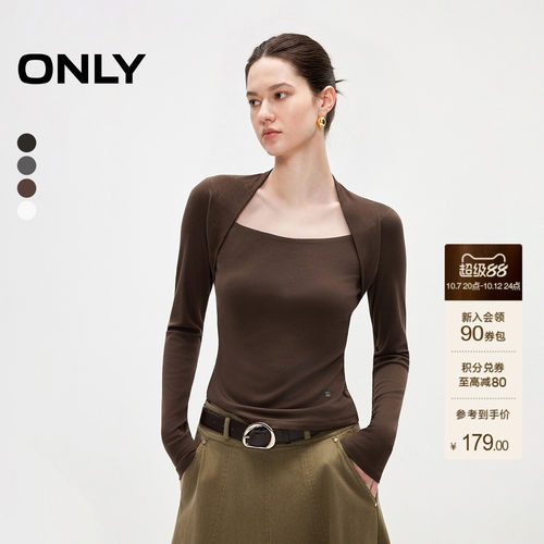 ONLY方领直角肩打底长袖T恤