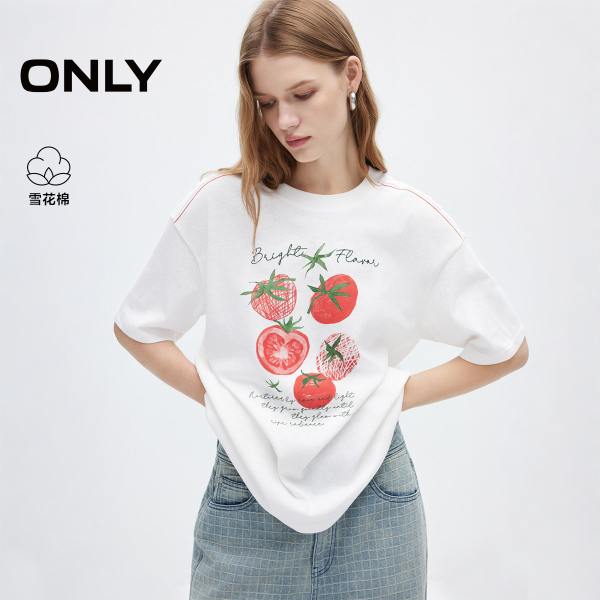 ONLY雪花棉番茄宽松T恤女