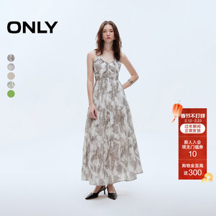 【油画裙】ONLY2025夏季新款气质印花波嬉度假风吊带仙女连衣裙女