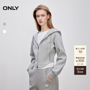 ONLY春季 连帽插肩短款 长袖 卫衣上衣女 舒适显瘦结构线剪裁修身