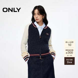 女 12533A008 上衣学院风撞色含羊毛插肩圆领毛衣针织衫 ONLY春季