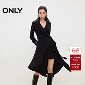 长袖 ONLY2026春季 新款 V字翻领不规则下摆设计小黑裙中裙连衣裙女
