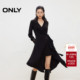 长袖 ONLY2026春季 新款 V字翻领不规则下摆设计小黑裙中裙连衣裙女