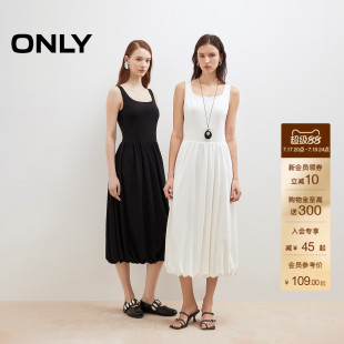 【款】ONLY夏季休闲轻薄舒适莱赛尔显瘦V领裙子T恤连衣裙女