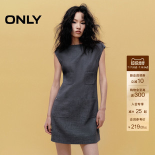 ONLY夏季通勤气质无袖裙子一字船领实用口袋短裙连衣裙女