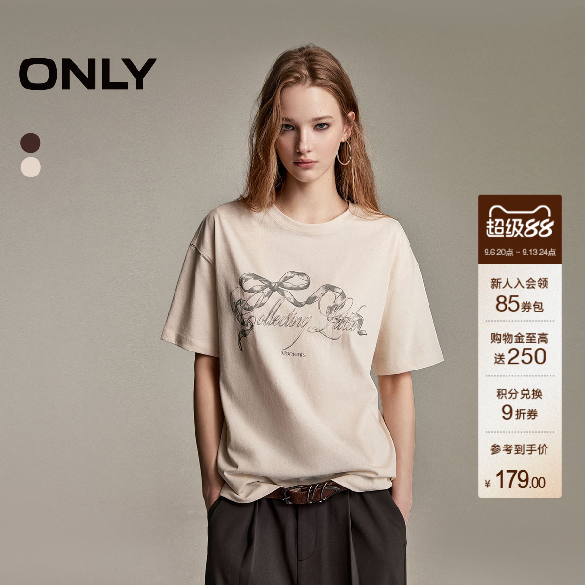 ONLY松弛感复古印花宽松阔版T恤图片