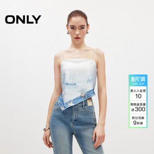 可调节吊带雪纺衫 航海风印花绑带丝巾款 上衣女 新款 ONLY2026春季