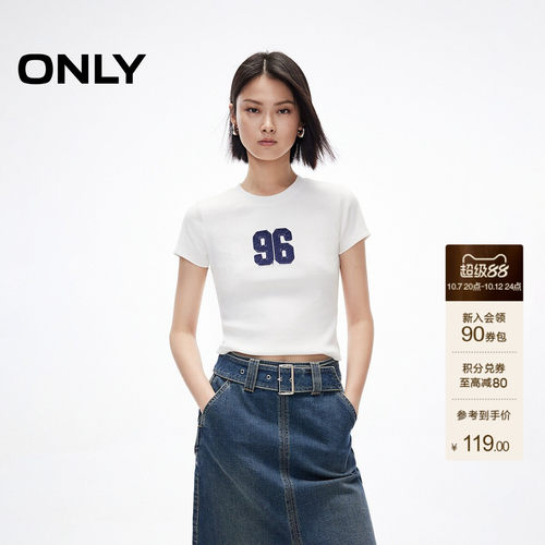 ONLY数字贴布正肩修身短款T恤