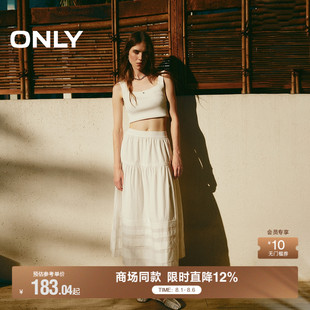 新款 ONLY2025夏季 纯色方领金属LOGO显瘦坑条纹吊带针织背心女