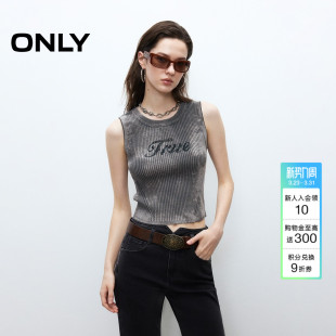 上衣女 针织衫 ONLY春季 酷感辣妹重工钉钻做旧字母背心无袖