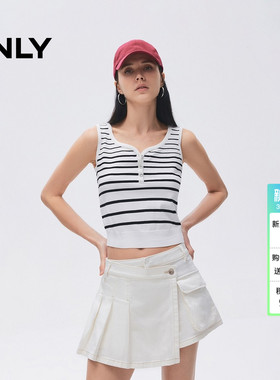 ONLY春季上衣航海风透气无袖领口经典撞色条纹针织衫|12523H002