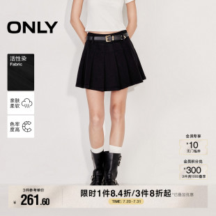 新款 ONLY2025夏季 潮流淑女风显瘦显高A字百褶裙短裙牛仔半身裙女