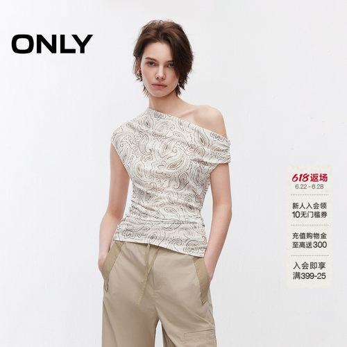ONLY满印舒适显瘦斜肩T恤