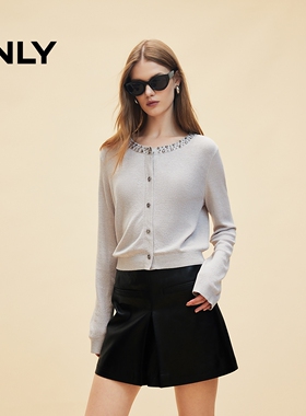 ONLY冬季上衣显瘦优雅重工正肩宽松短款开衫针织衫女|12433B010