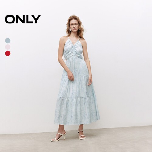 ONLY挂脖碎花V领连衣裙