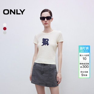 短袖 ONLY夏季 字母圆领弹力修身 简约舒适个性 T恤女 时尚