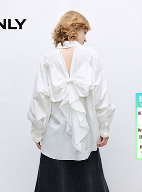 ONLY2026夏季新款含莱赛尔淡人立体蝴蝶结镂空宽松长袖衬衫上衣女