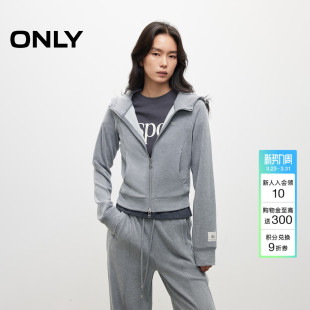 ONLY春季 连帽卫衣上衣女 舒适显瘦弧线解构剪裁双头拉链开衫
