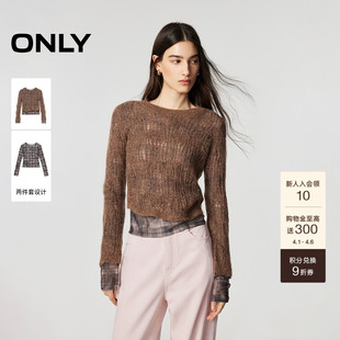 针织衫 上衣女 绵羊毛圆领印花吊带罩衫 新款 两件套 ONLY2026春季