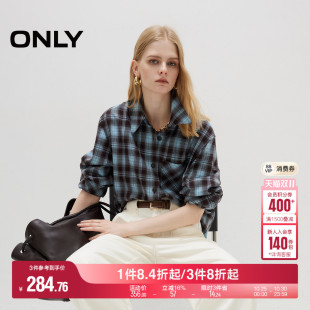 衬衫 ONLY2025秋季 复古风男友风学院风长袖 宽松格纹美式 女 新款