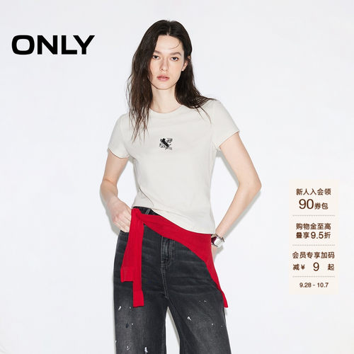ONLY立体刺绣正肩短袖T恤