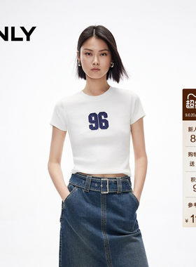 ONLY数字贴布正肩修身短款T恤