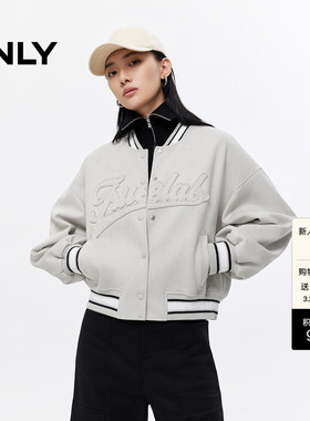 ONLY春季美式休闲撞色贴布字母长袖棒球服宽松外套女