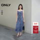 ONLY2025夏季 新款 泼墨印花吊带腰间褶皱舒适荡领长裙连衣裙女