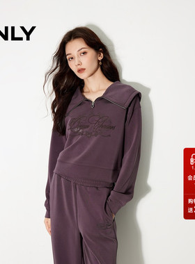 ONLY冬季休闲海军领字母刺绣短款长袖卫衣女|12439S025