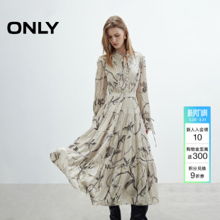 连衣裙女 裙子波嬉风浪漫花卉印花飘逸伞裙喇叭袖 ONLY2026春季 新款