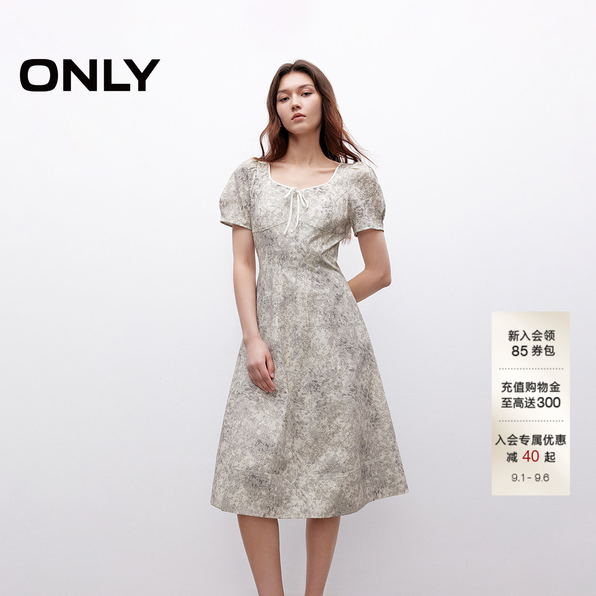 ONLY泡泡袖碎花中长裙连衣裙图片