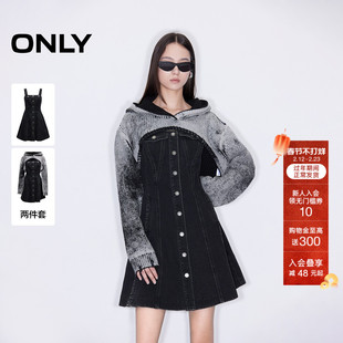 ONLY秋季设计感牛仔吊带短裙针织套装连衣裙女|124442001