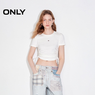 短款 上衣简约百搭纯色设计修身 正肩圆领T恤女 新款 ONLY2026夏季