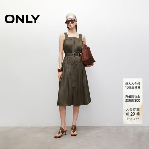 ONLY复古无袖收腰中长裙连衣裙