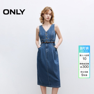 牛仔连衣裙 立体剪裁裙子赠送腰带V领中长裙无袖 ONLY2026夏季 新款