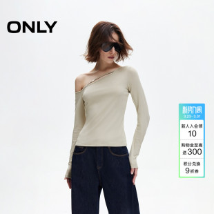 不对称领口正肩长袖 弹力舒适亲肤个性 上衣T恤女 新款 ONLY2026春季