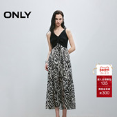 ONLY2025夏季 新款 拼接飘逸纱裙抽绳系带V领显瘦中长裙连衣裙女