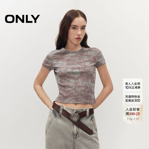 ONLY正肩复古印花修身款上衣T恤