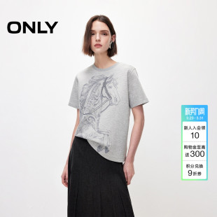 T恤女 上衣松弛感圆领胸前马年刺绣宽松亲肤短袖 ONLY2026春季 新款