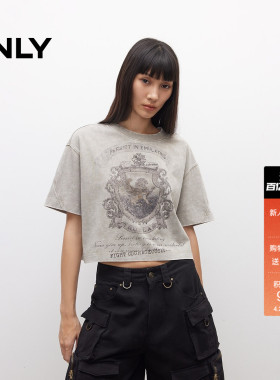 ONLY2026夏季新款上衣纯棉基础款印花圆领落肩宽松显高短款T恤女