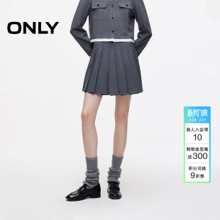 ONLY春季 显瘦A字隐形拉链压褶设计短裙百褶裙半身裙女