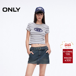 ONLY2025夏季新款复古辣妹风腰带低腰显瘦A字牛仔裙短裙半身裙女