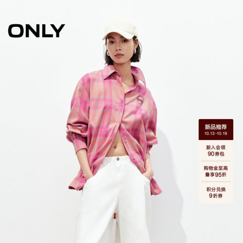 ONLY格纹上衣宽松长袖落肩袖衬衫