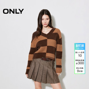 针织衫 撞色设计宽松显瘦V领落肩长袖 上衣女 潮流时尚 ONLY春季
