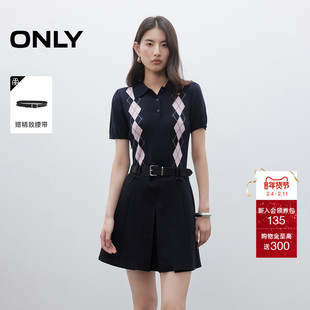 ONLY2025秋季新款高智感polo裙百褶翻领短袖假两件短裙连衣裙女