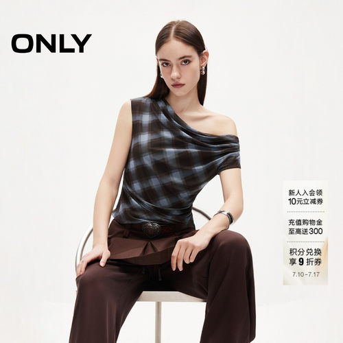 ONLY无袖款荡领显瘦短款T恤上衣