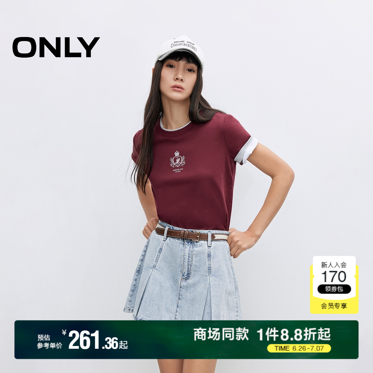 ONLYA字百褶裙牛仔短裙半身裙女